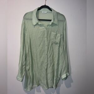 XXL Green Casual Button-Down or Swim Coverup Breezy Lane Sheer Oversized